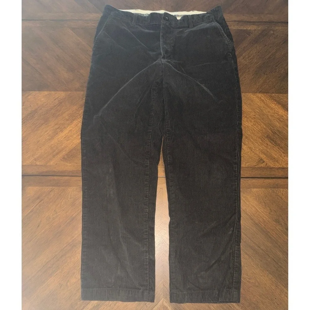 LL Bean Classic Fit Corduroy Pants Mens 35x32 Brown Stretch Cotton ID 502835